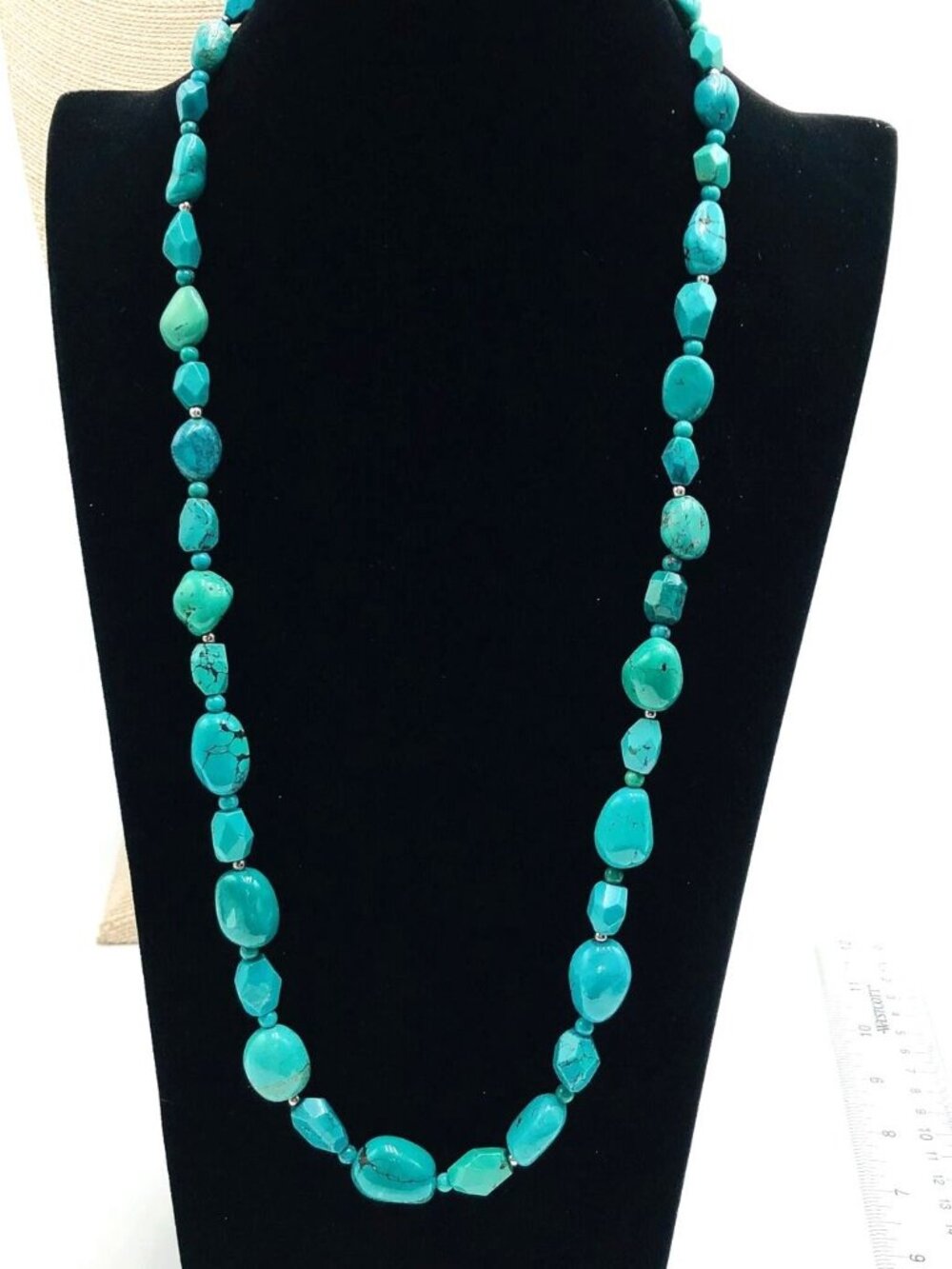 Sally C Treasures Womens Necklace Sterling Silver Blue Turquoise 26 Inch